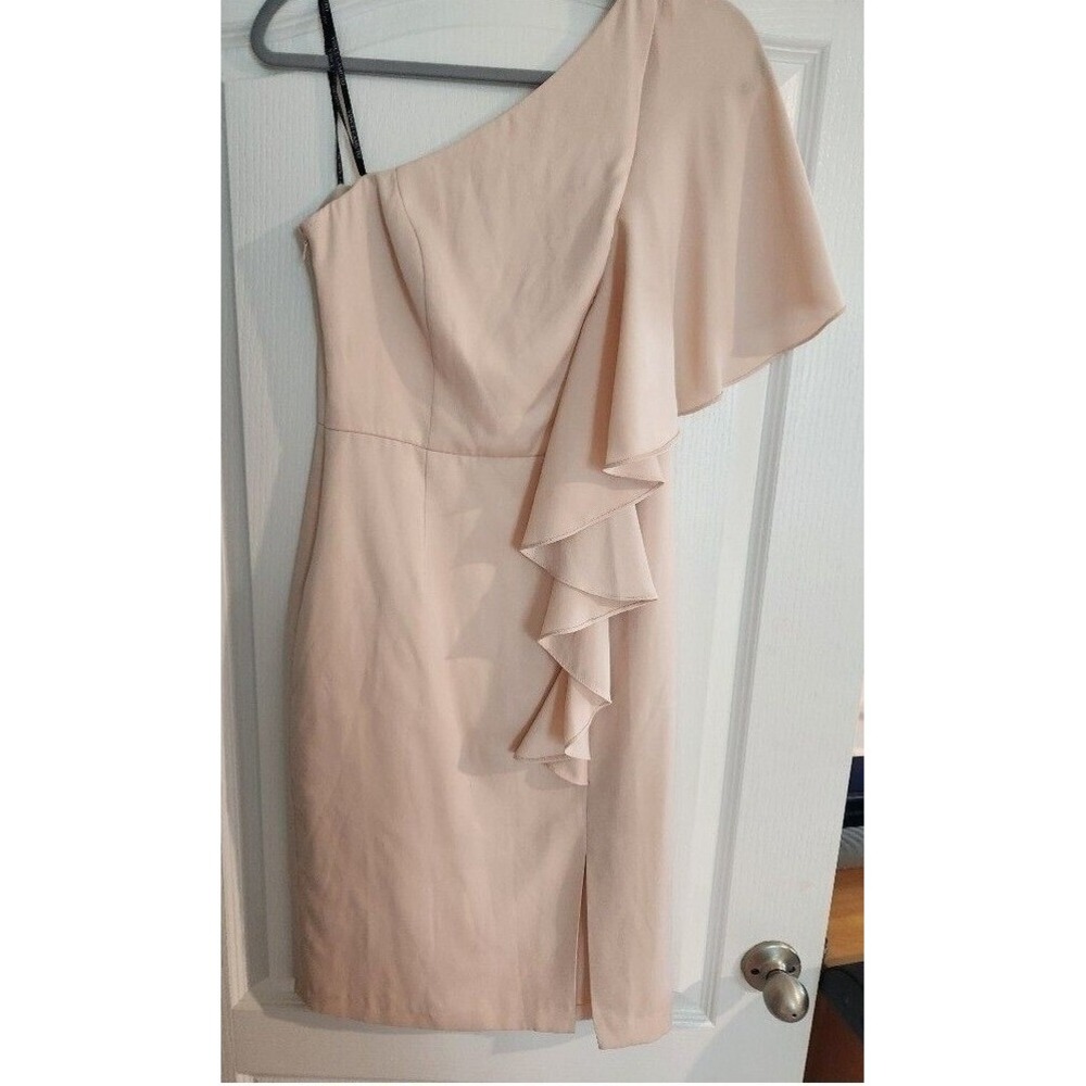 Vince Camuto Pastel Pink One Shoulder Asymmetrical Dress Ruffle Sz 6 Lined Slit